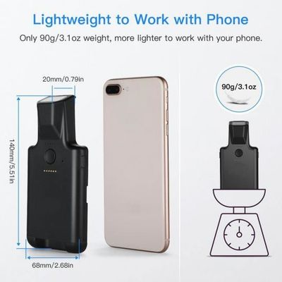 Lavoro del lettore di codici a barre di Bluetooth della clip della parte posteriore dell'analizzatore 1D del telefono con il telefono, lettore di codici a barre portatile