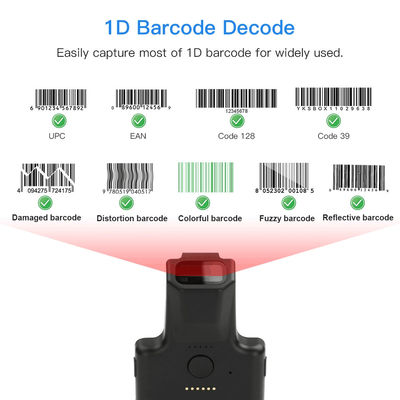 Lavoro del lettore di codici a barre di Bluetooth della clip della parte posteriore dell'analizzatore 1D del telefono con il telefono, lettore di codici a barre portatile